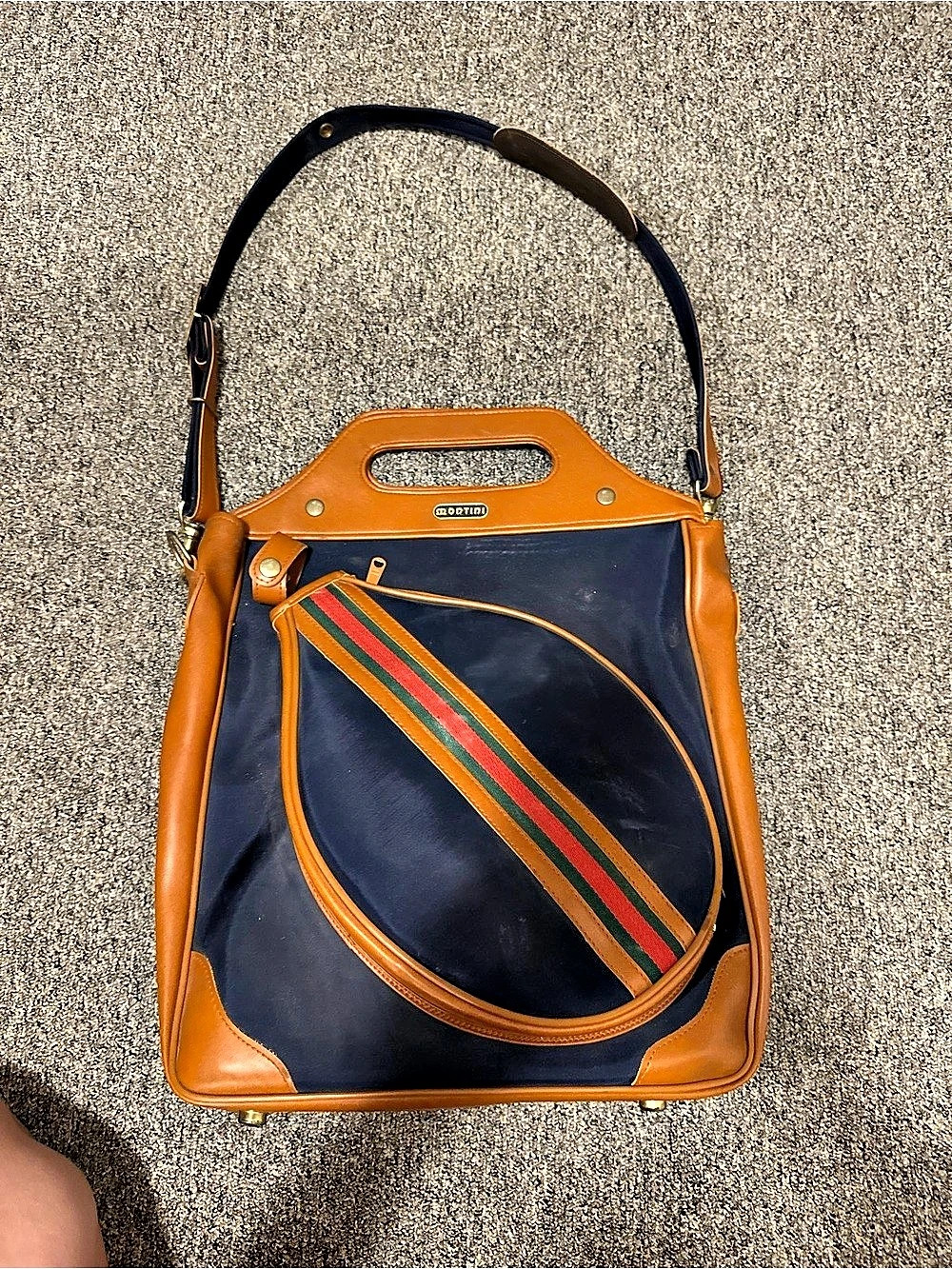 Carlo Montini Vintage Tennis Bag Color Block Blue & Brown